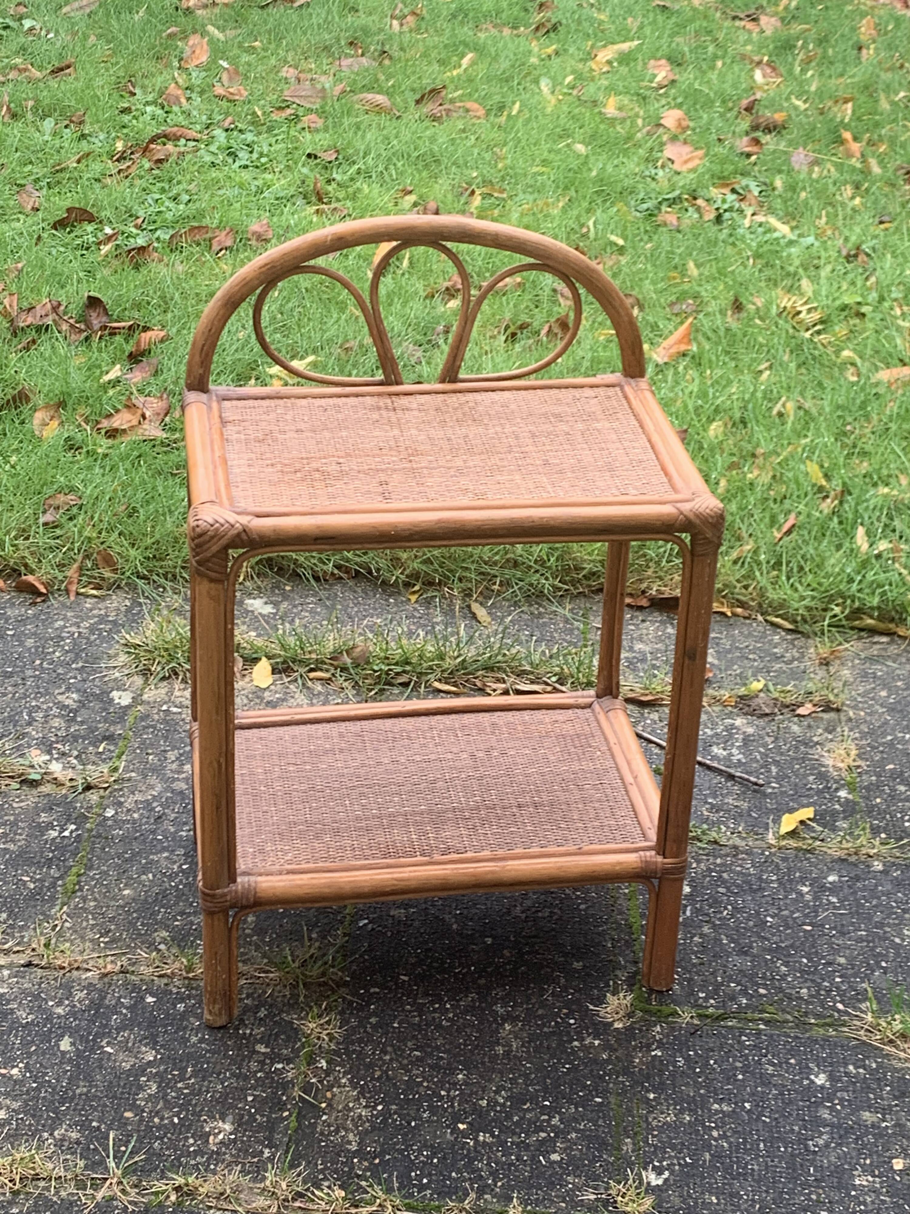 Bedside table, vintage bamboo and rattan shelf