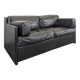 Black leather convertible sofa with goose feather upholstery.