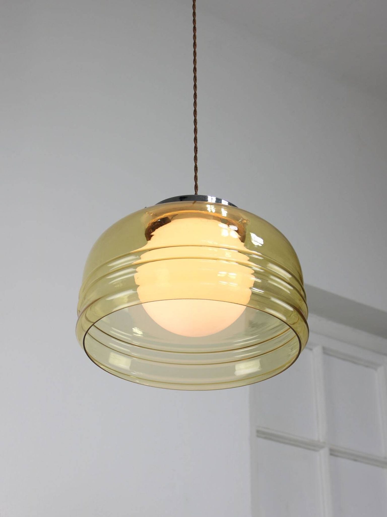 Vintage Italian Chrome and Glass Pendant Lamp, 70s