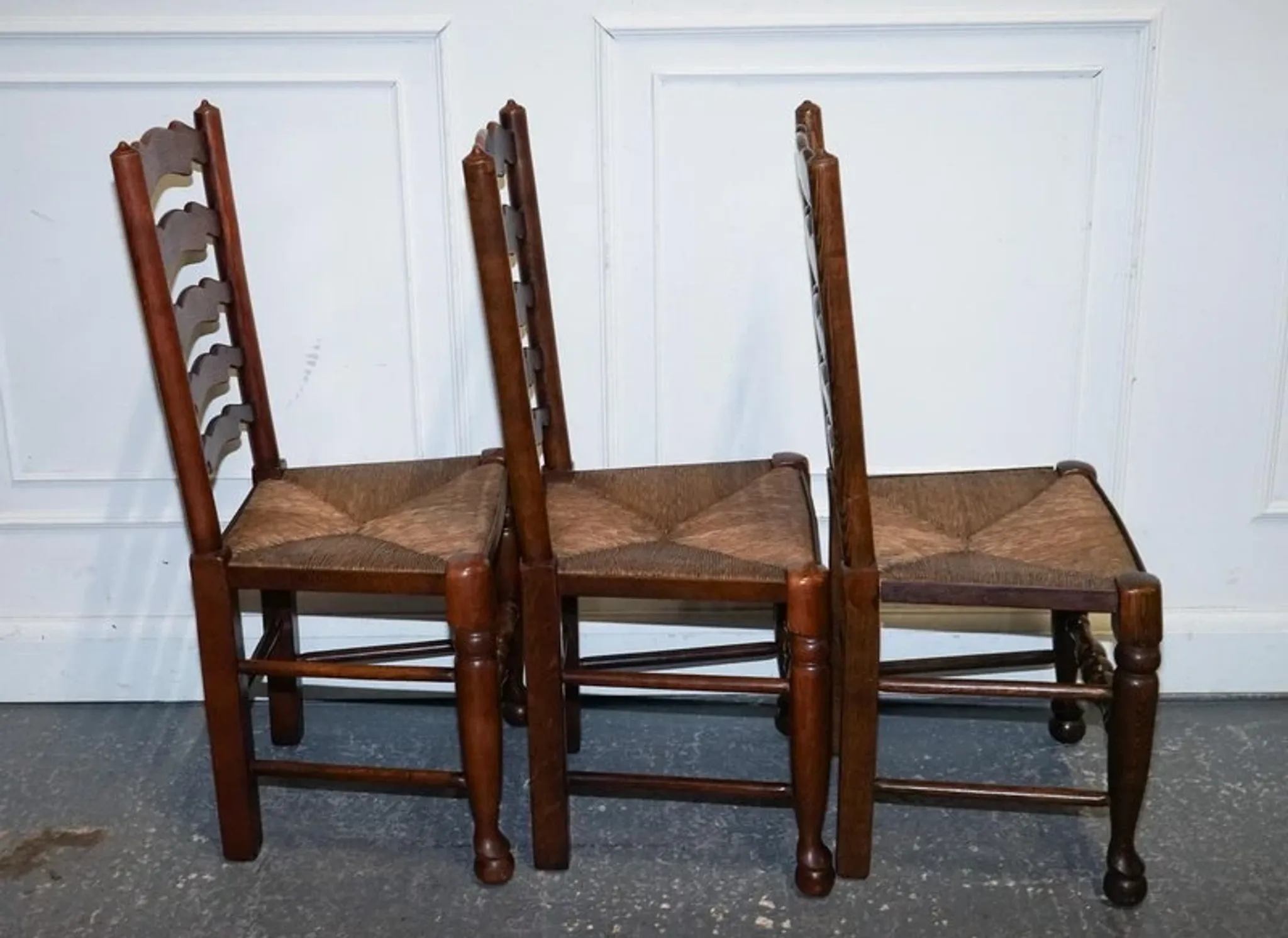 Antique Rush Seat Dining Chairs, England, 1910s, Set of 6
