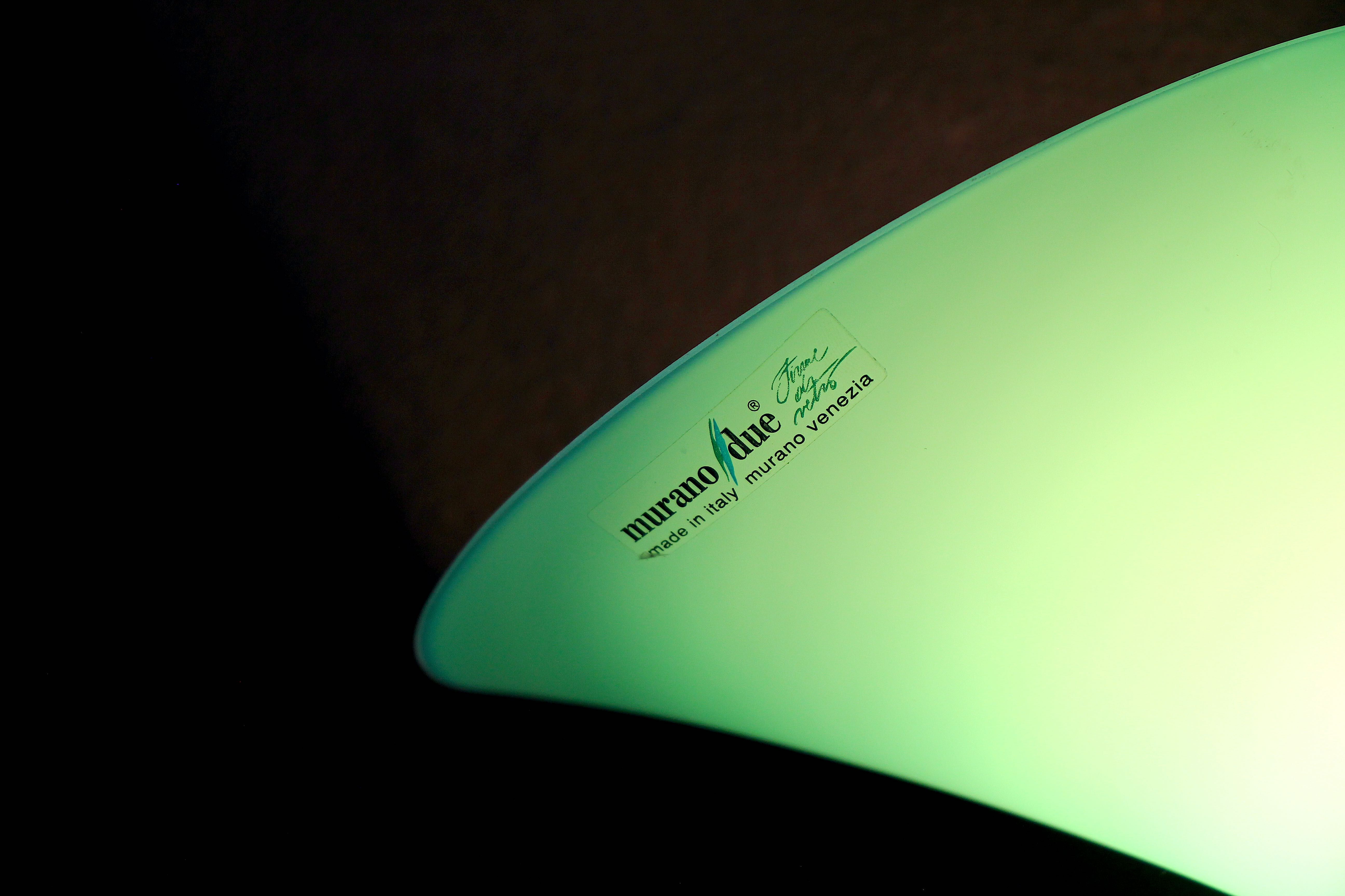 Pair of postmodern green glass wall sconces, by Carlo Nason for "murano due", Italy