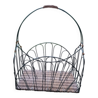 Metal and rattan magazine rack, Art Deco style