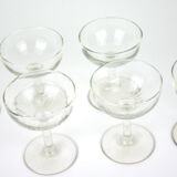 Lot of 6 round cocktail glasses in transparent glass with grooves