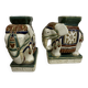 Pair of ceramic elephant plant stands polychrome sculpture - India