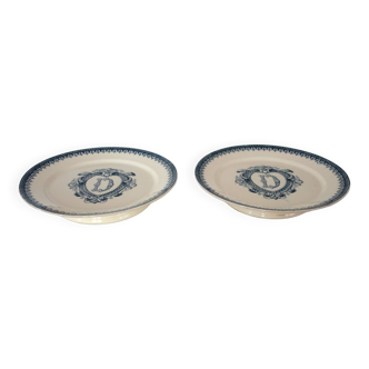 2 assiettes sur pied Terre de fer Vermont & Blanchet vers 1900