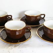 Coffee cups, Cappuccino, Yves Déshoulières, brown and gold, Nescafé