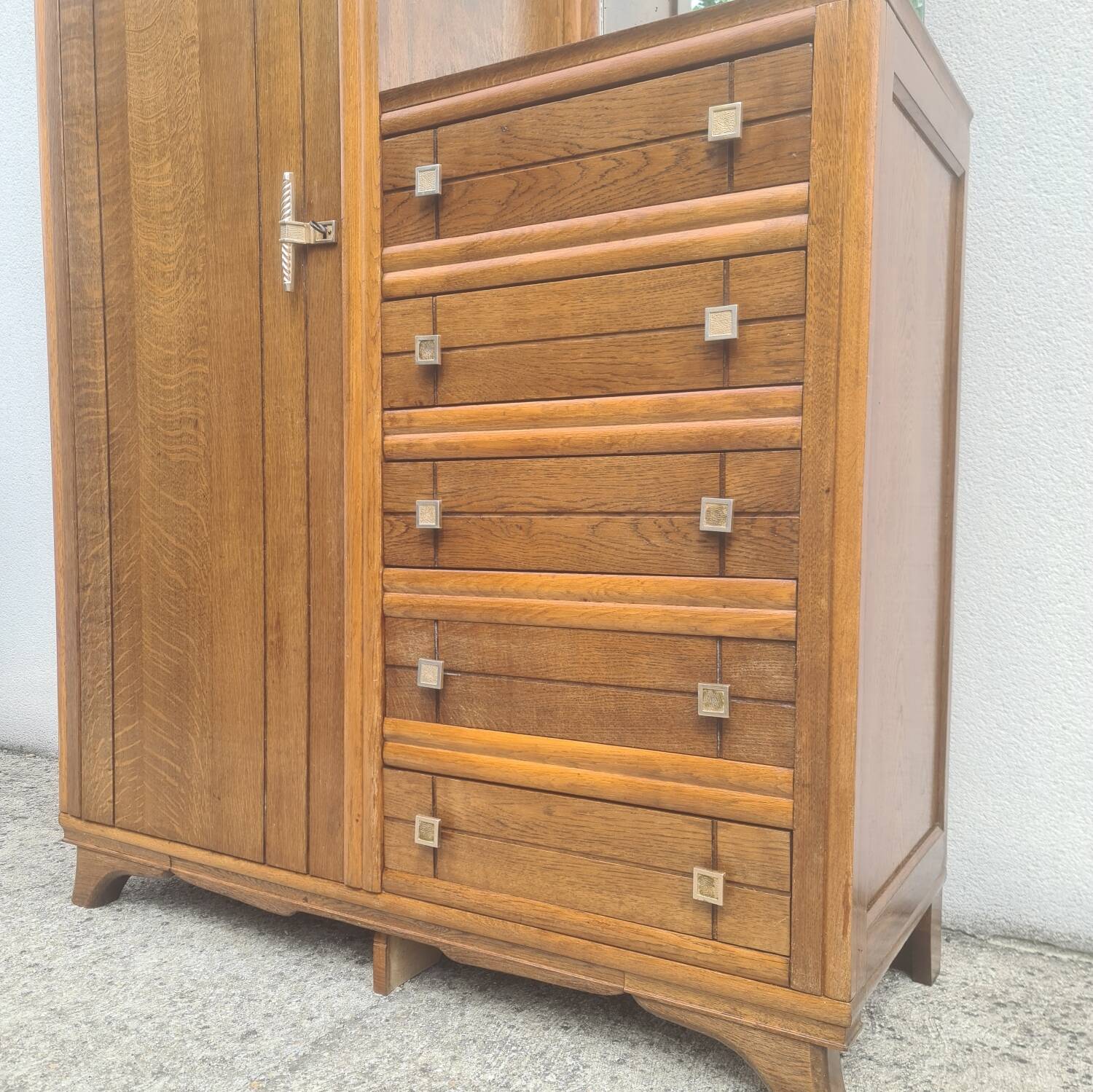 Asymmetrical storage unit Dresser wardrobe with vintage mirror 1950