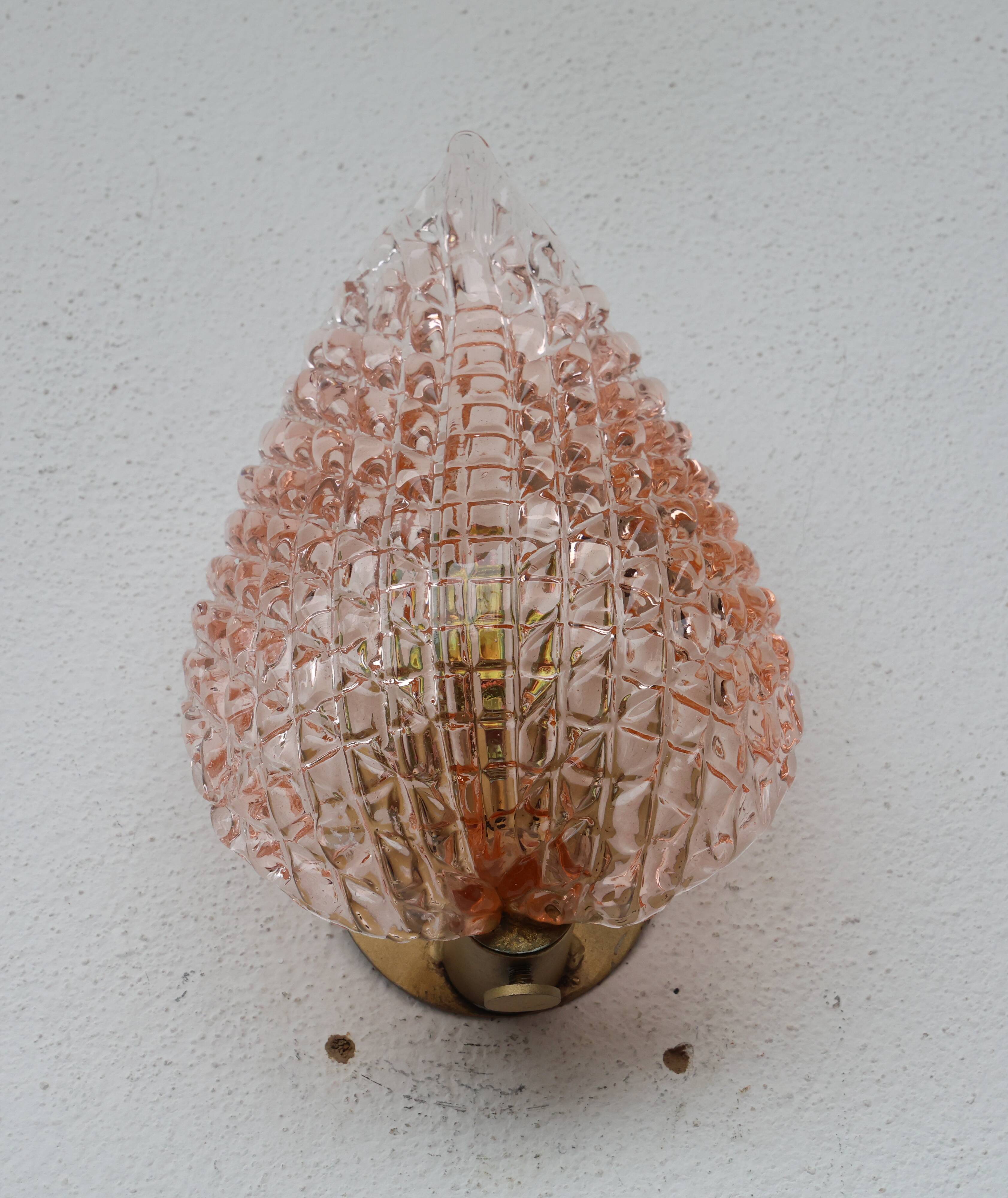 Rare applique murale en verre de Murano Pink Jewel par Barovier e Toso, années 1950.