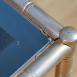 Bamboo brass and smoked glass trio of tables