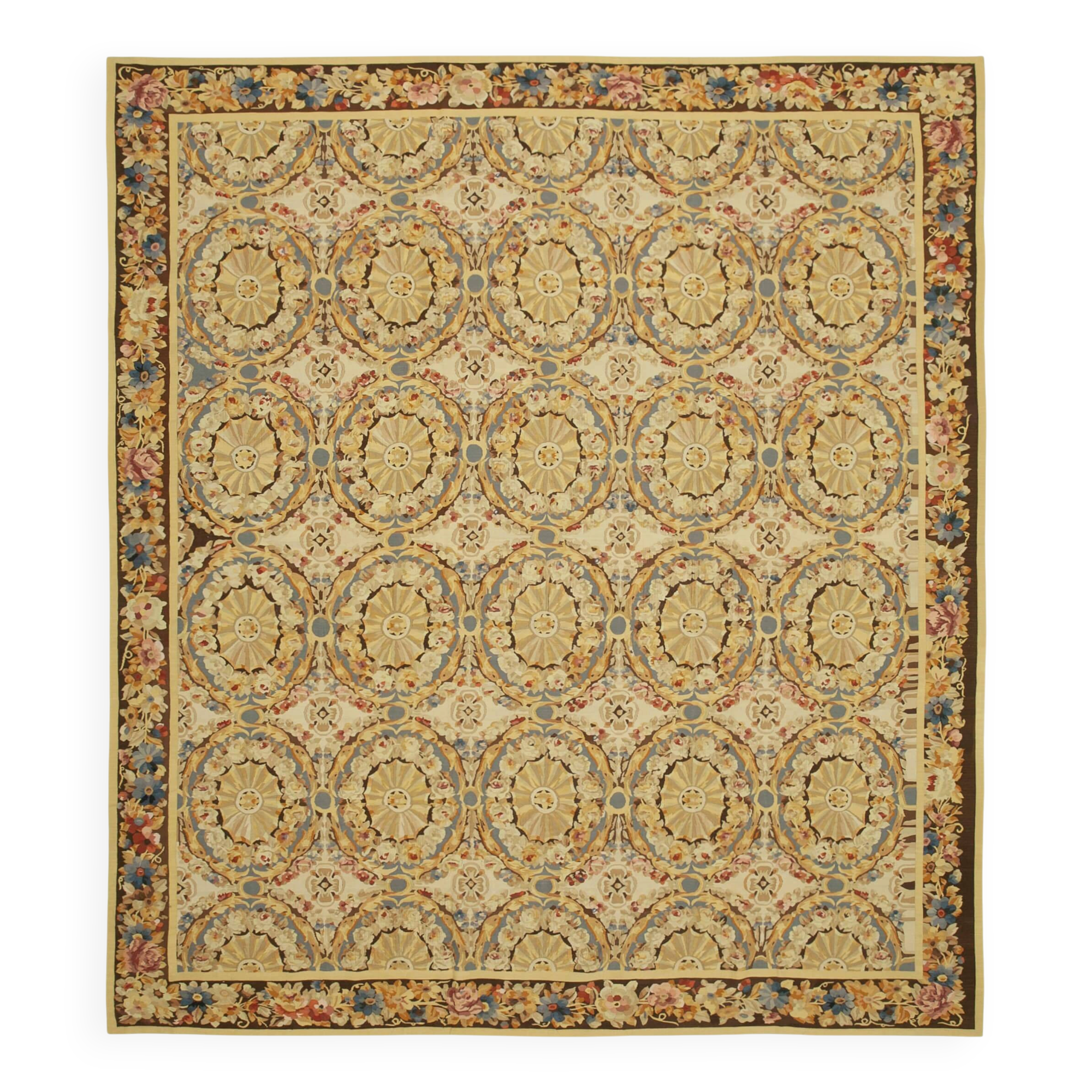 Handmade European Vintage Aubusson Kilim 338 cm x 381 cm