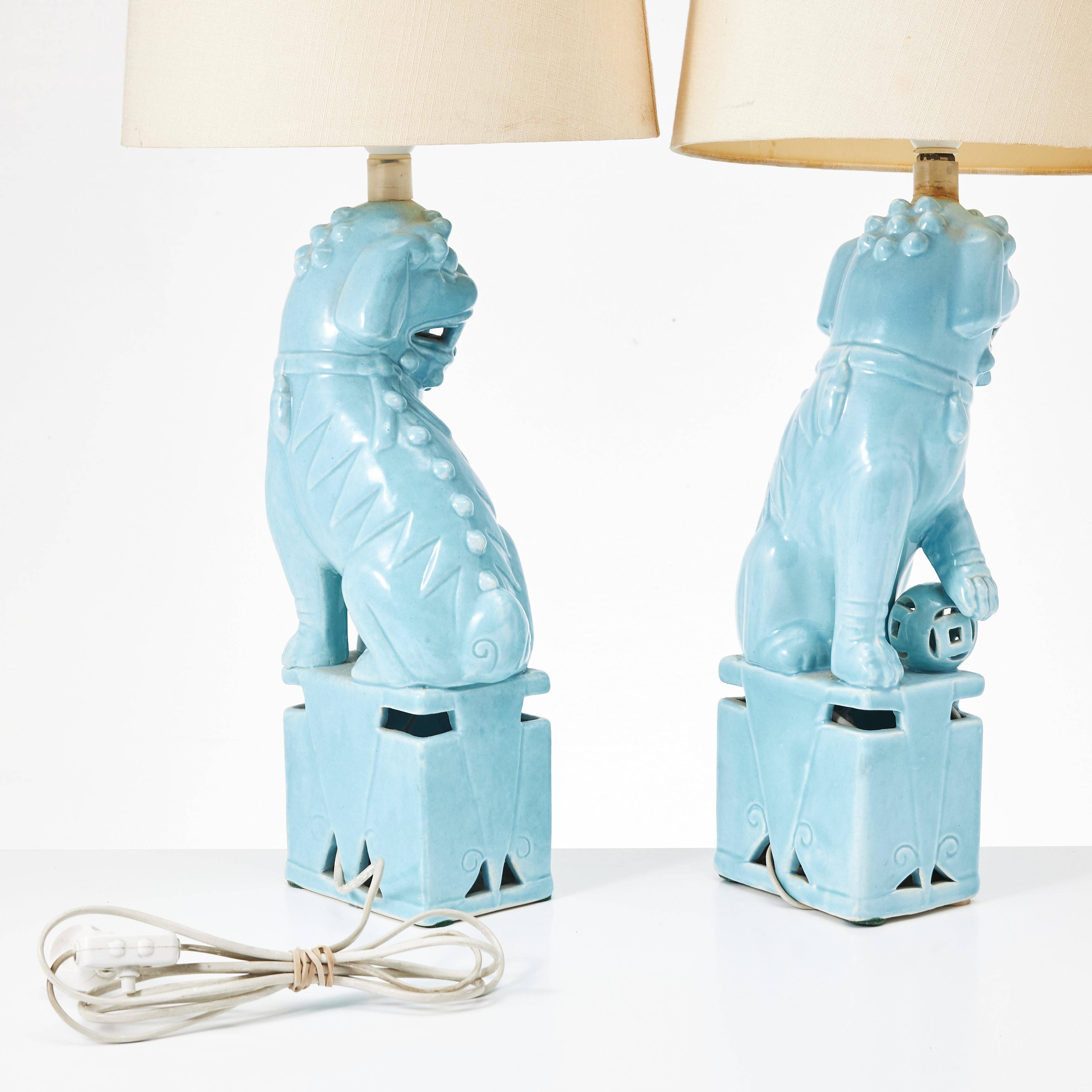 The William Billy Haines style Chinese Fu Dog table lamps circa 1970.