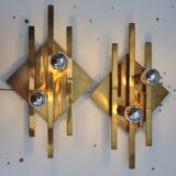 Pair of vintage geometric brass wall lamps