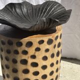 Stool, side table, cylindrical solid mango wood end table.