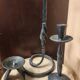 Set of 3 candlesticks and a candle holder in wrought iron.