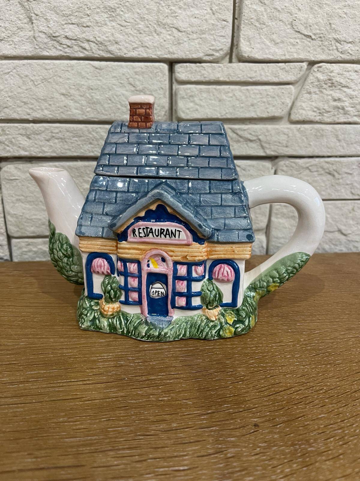 multi-colored teapot, slip style