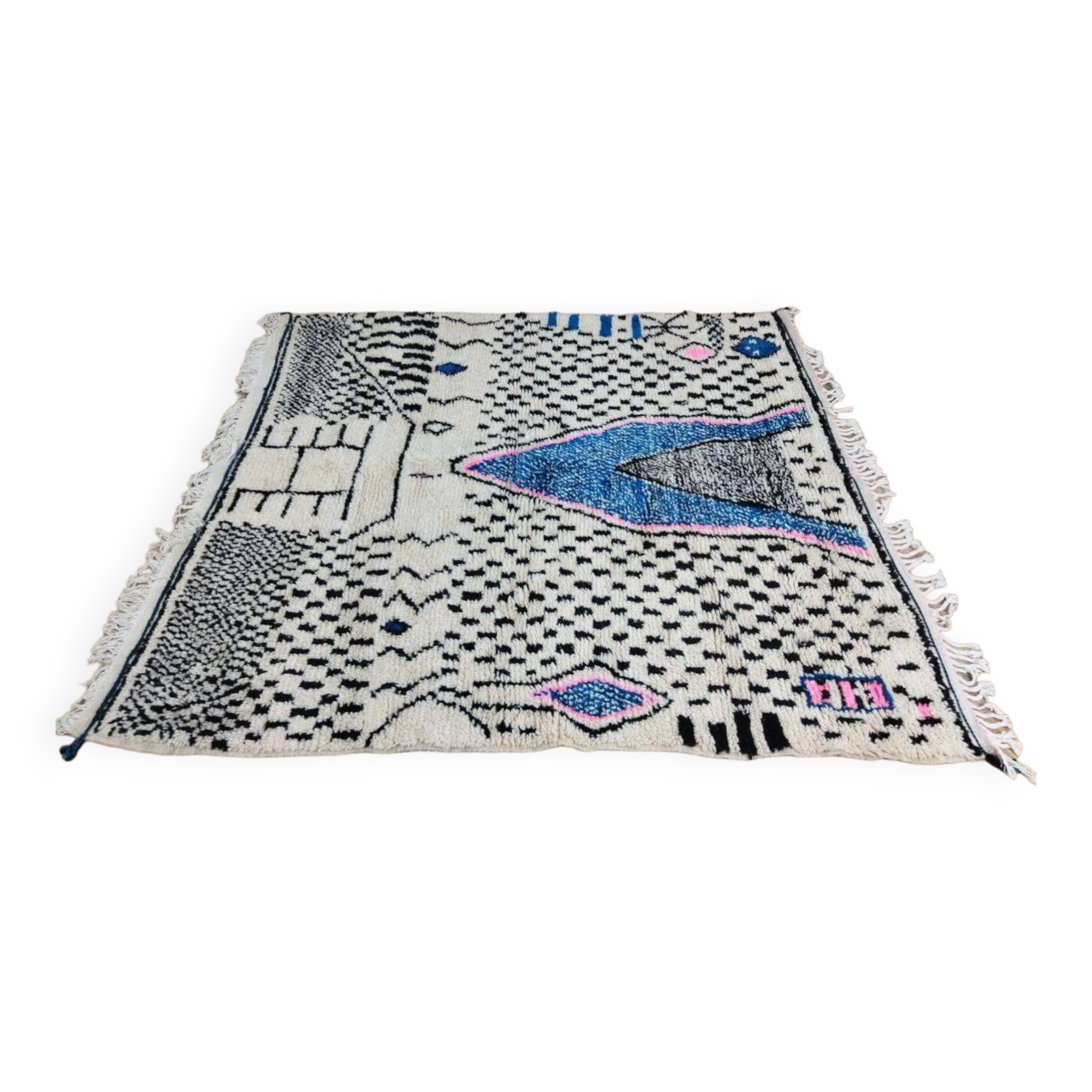 Handmade wool Berber rug 200x188 cm