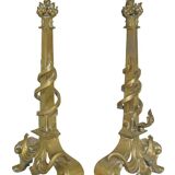 Pair of gilded bronze andirons decorated with serpents.