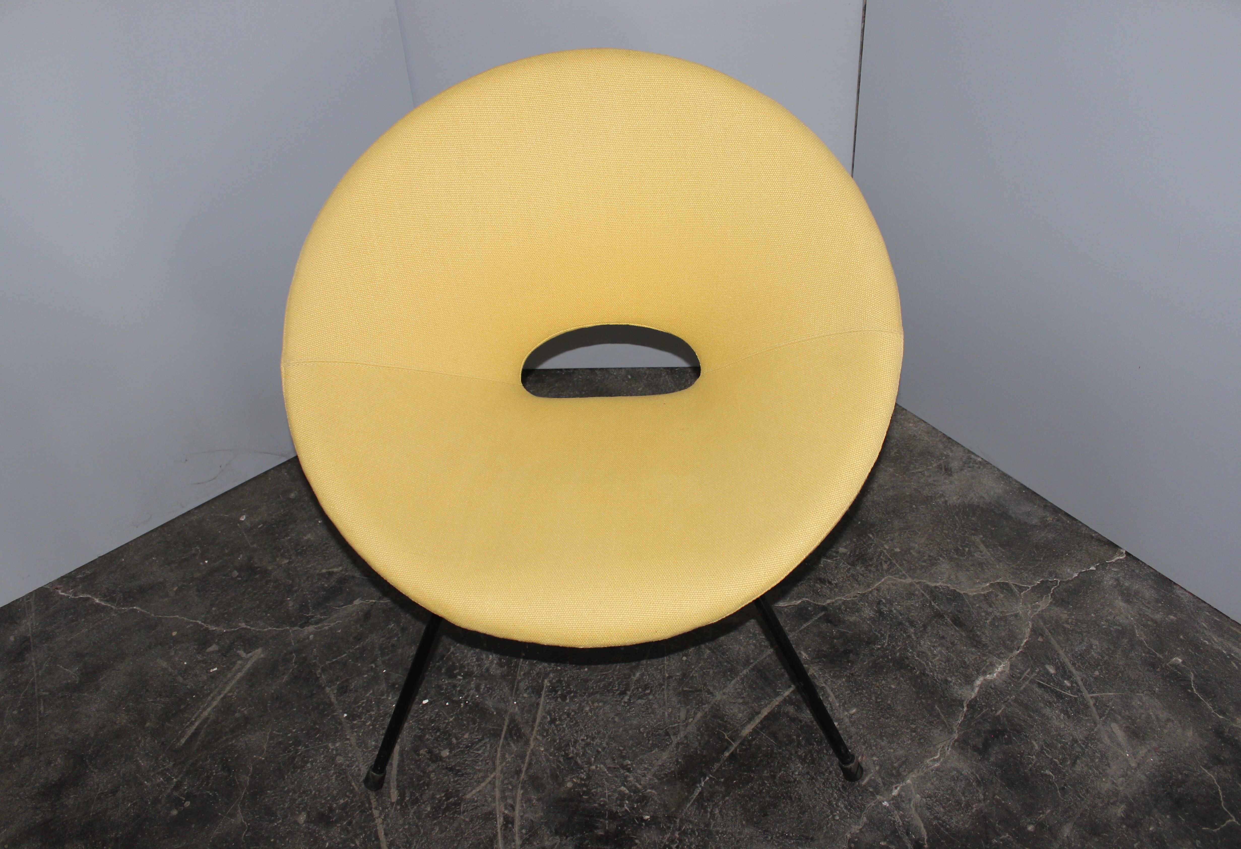 Italian midcentury round yellow armchair