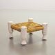 Charlotte Perriand Style Low Seat White Wicker Oak Lounge Chair and Stool