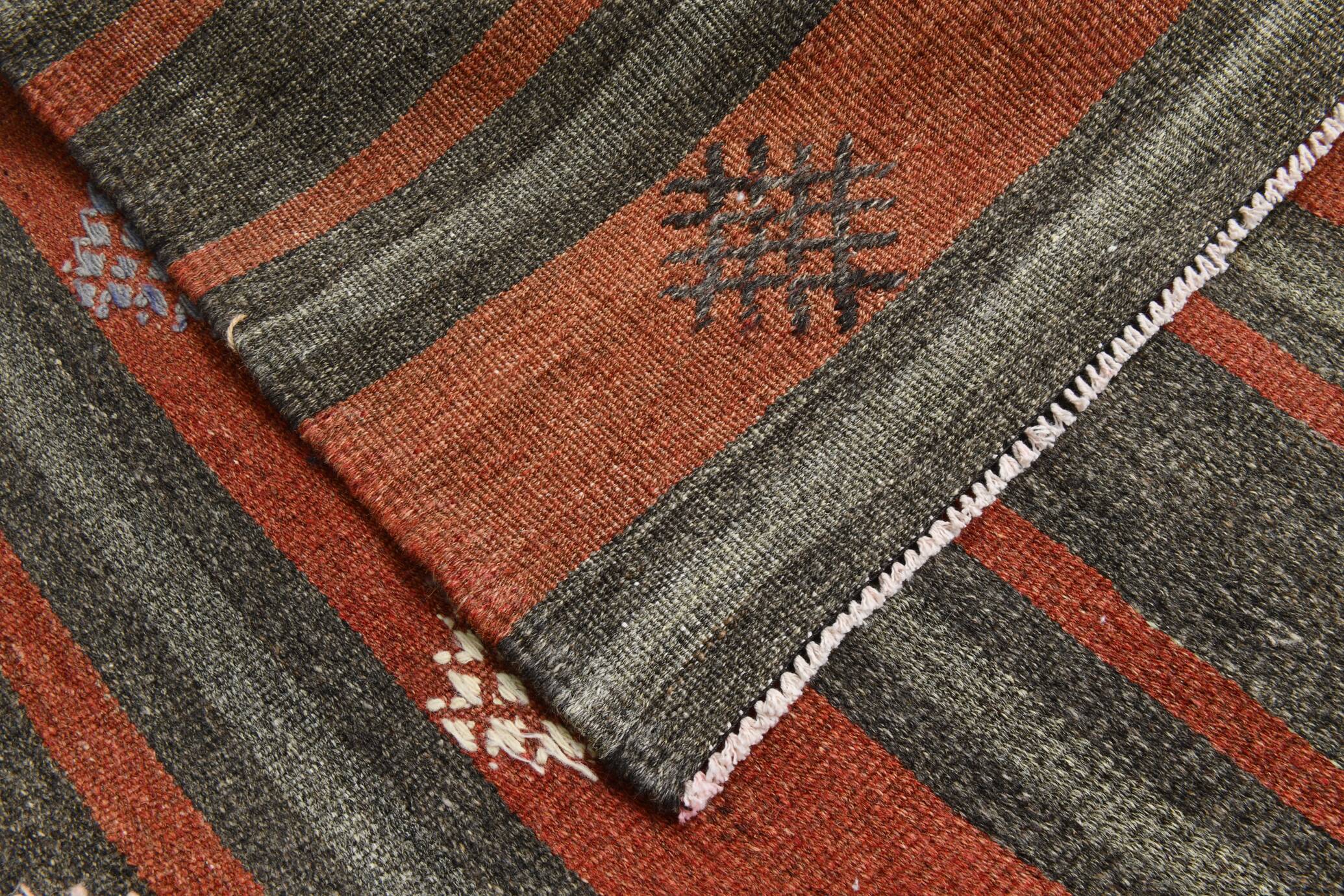 6x9 Green & Red Striped Pattern Kilim Area Rug, 175x266Cm