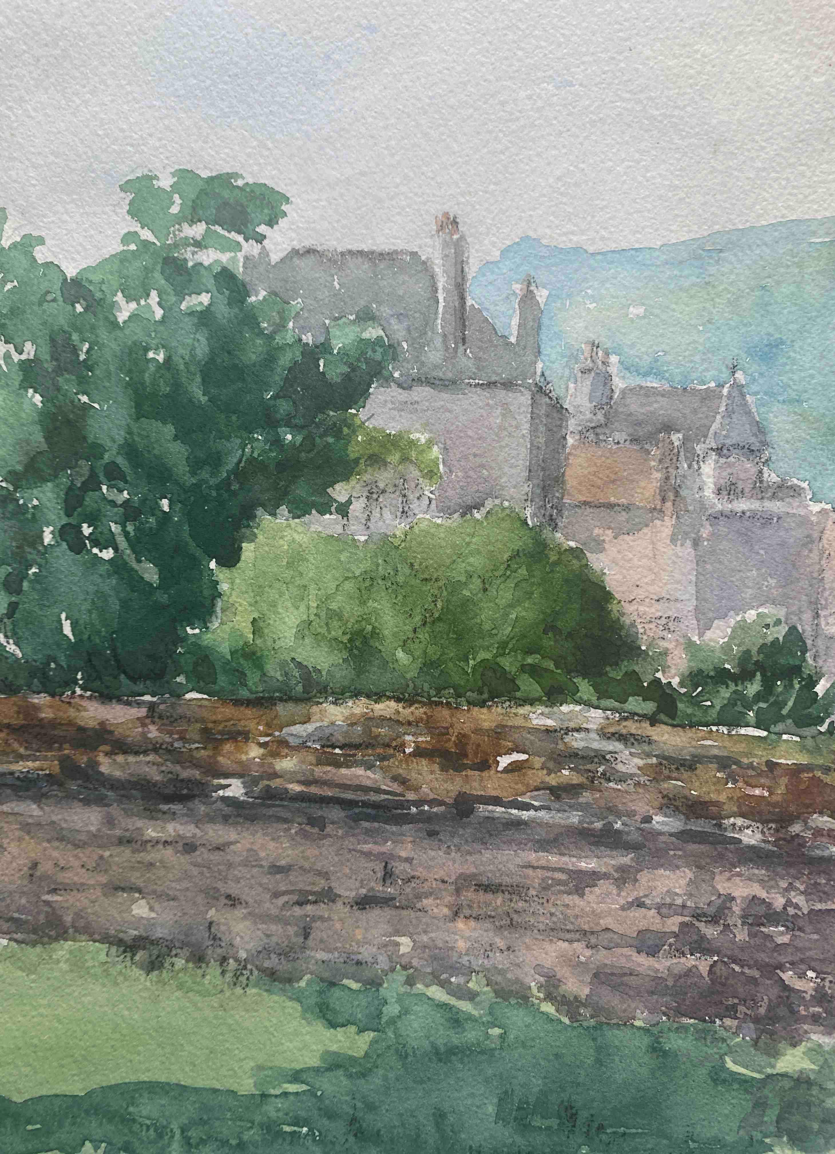 Watercolour painting Maurice Thevenin (1895-1967) Saint Seine l'Abbaye