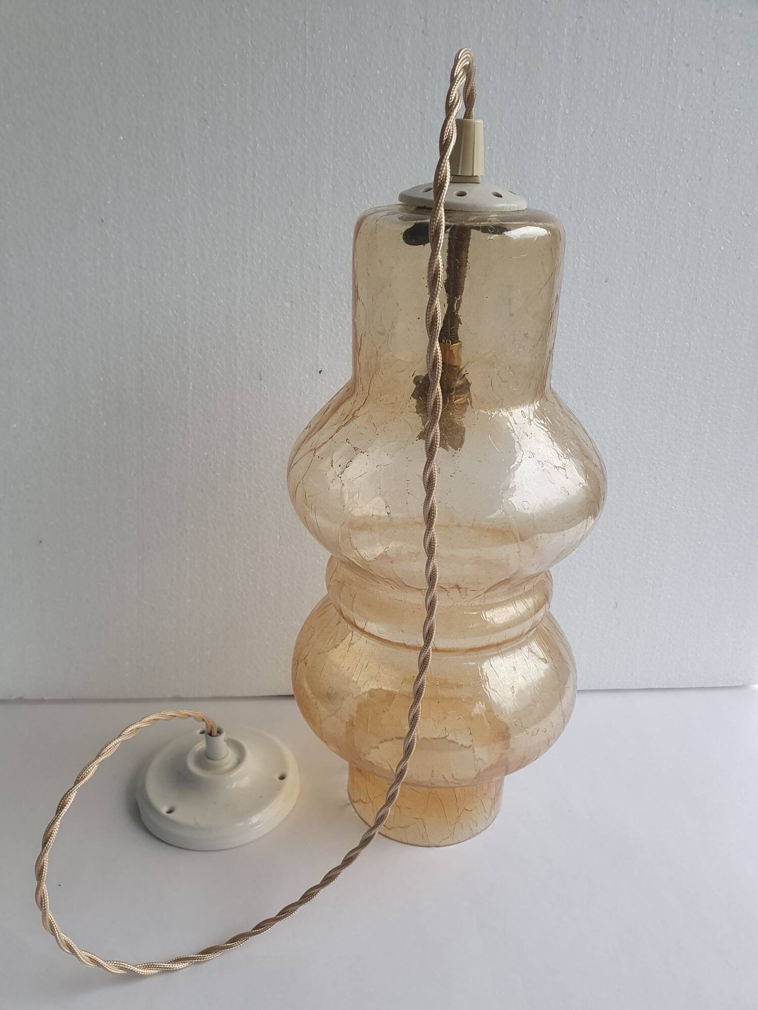 Large vintage brown glass hanging lamp