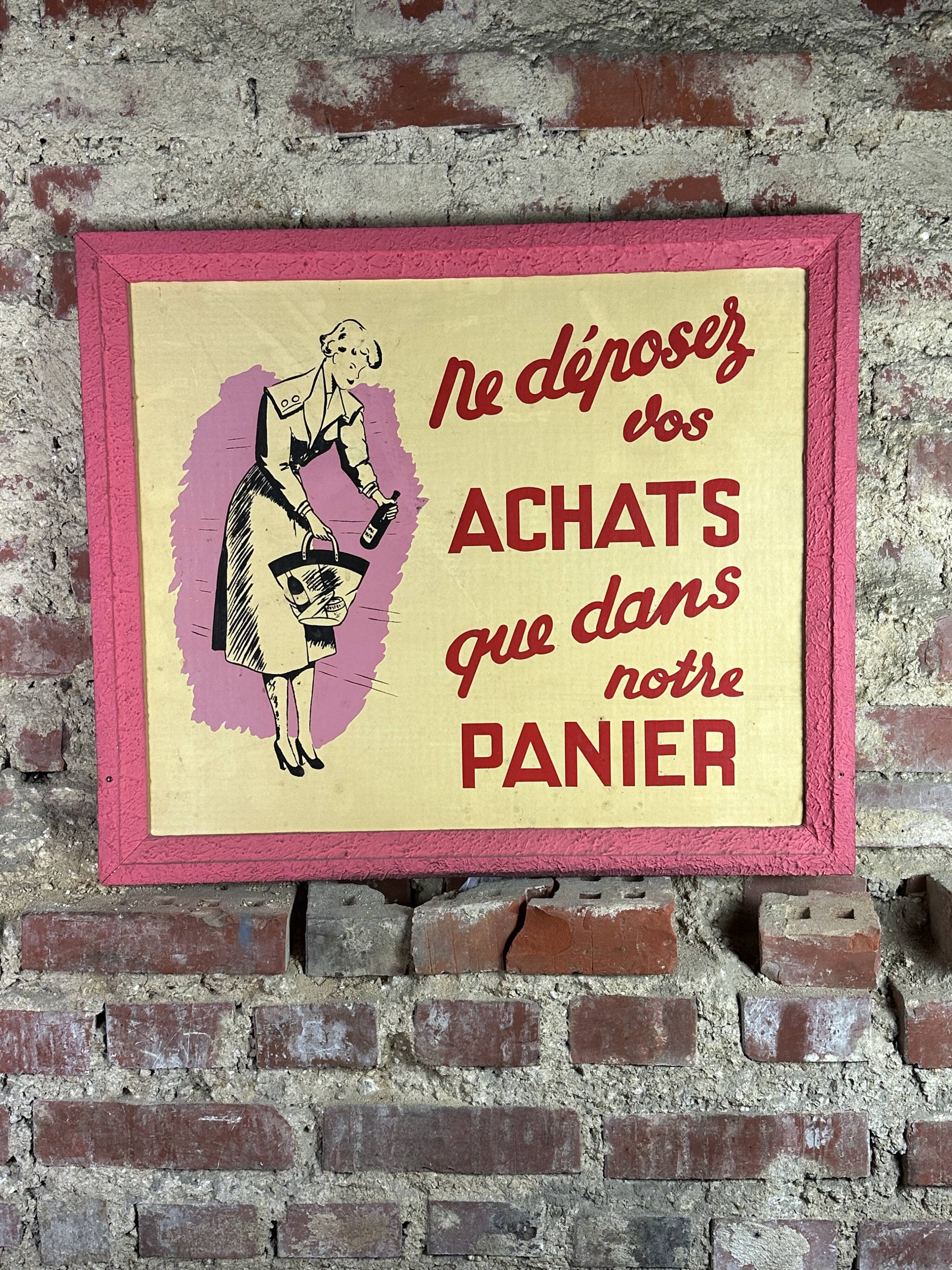 Advertising poster on framed panel "Shopping cart" vintage 1960
