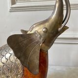 Wooden elephant and brass