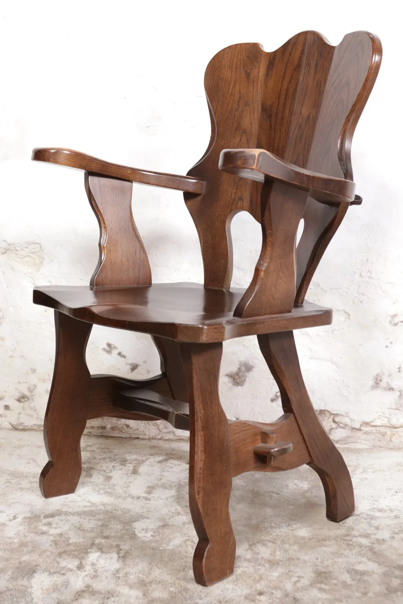 Story book brutalist wabi sabi oak fireplace lounge chairs