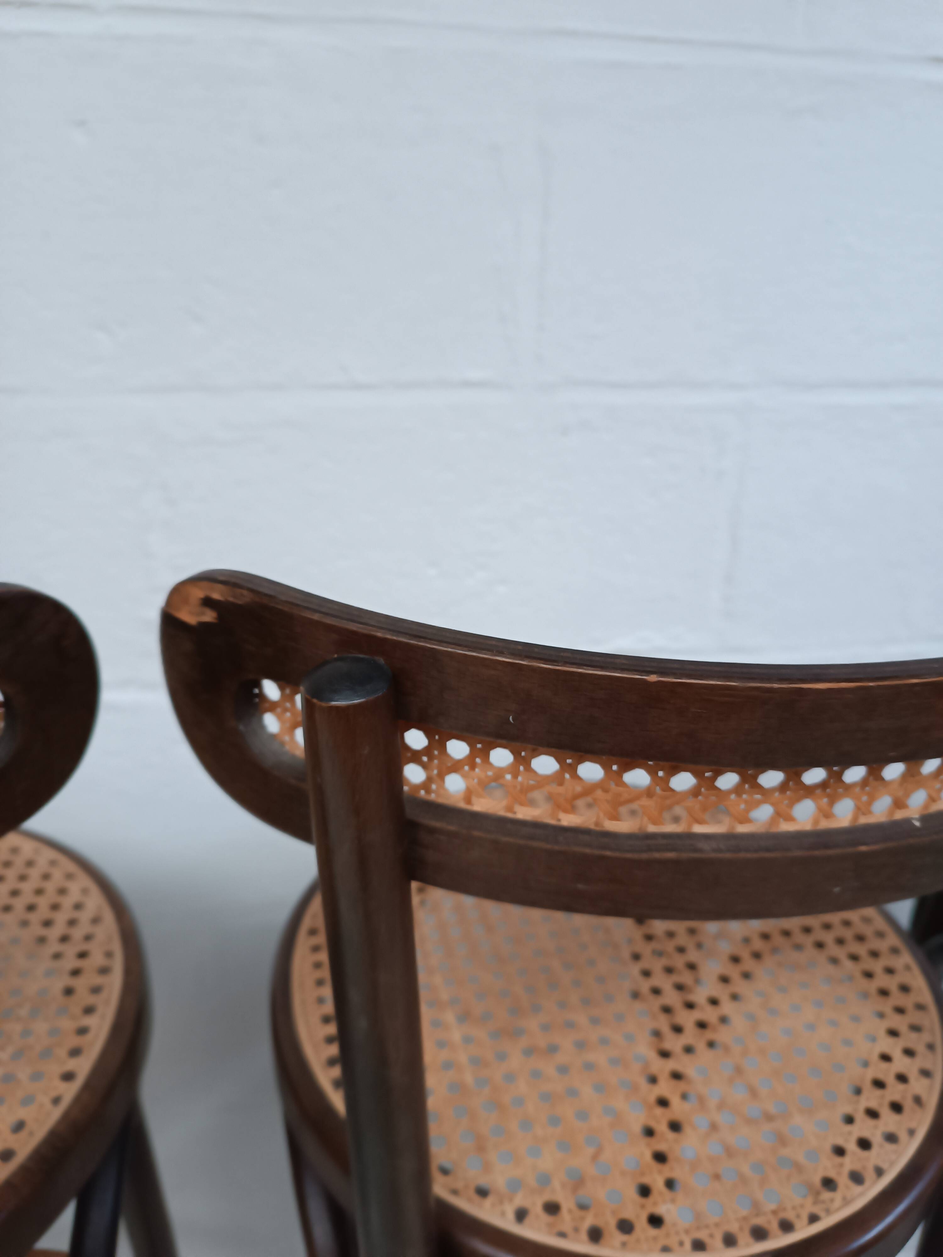 4 curved wood and cane bar stools