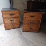 Pair of workshop furniture, solid wood, metal top 1930, 1950