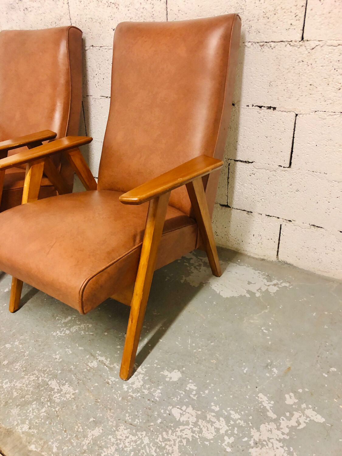 Pair of armchairs Scandinavian design feet compass vintage period 1960s