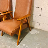Pair of armchairs Scandinavian design feet compass vintage period 1960s