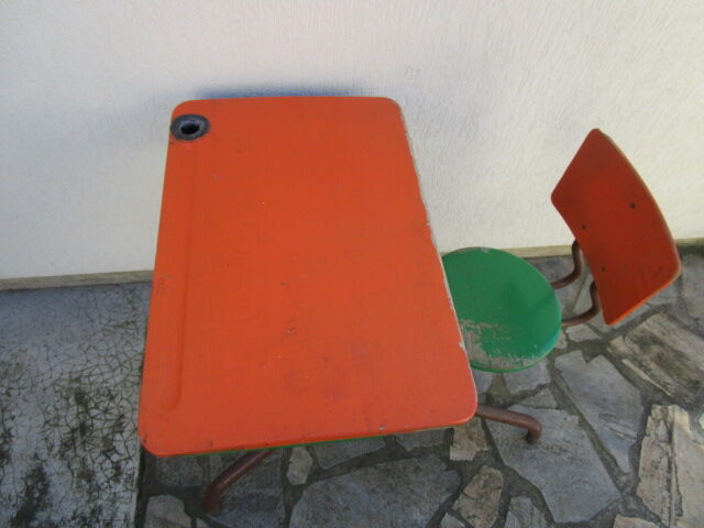 Vintage metal and wood school desk