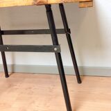 Table d'appoint en bois et metal style industriel années 60-70