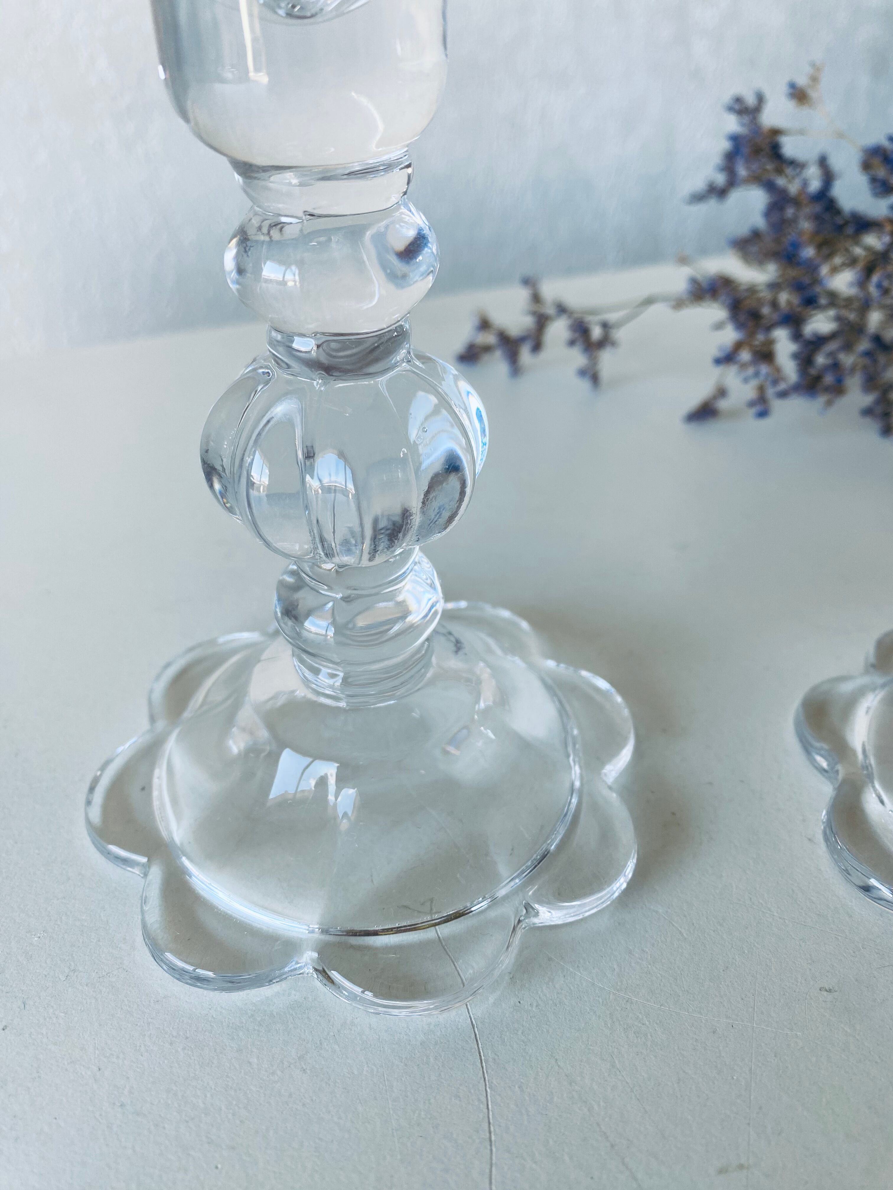 Pair of glass candle holders