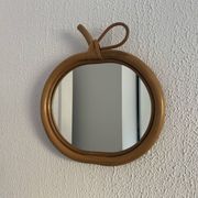 Vintage mirror 1960 apple rattan wicker bamboo - 32 x 35 cm