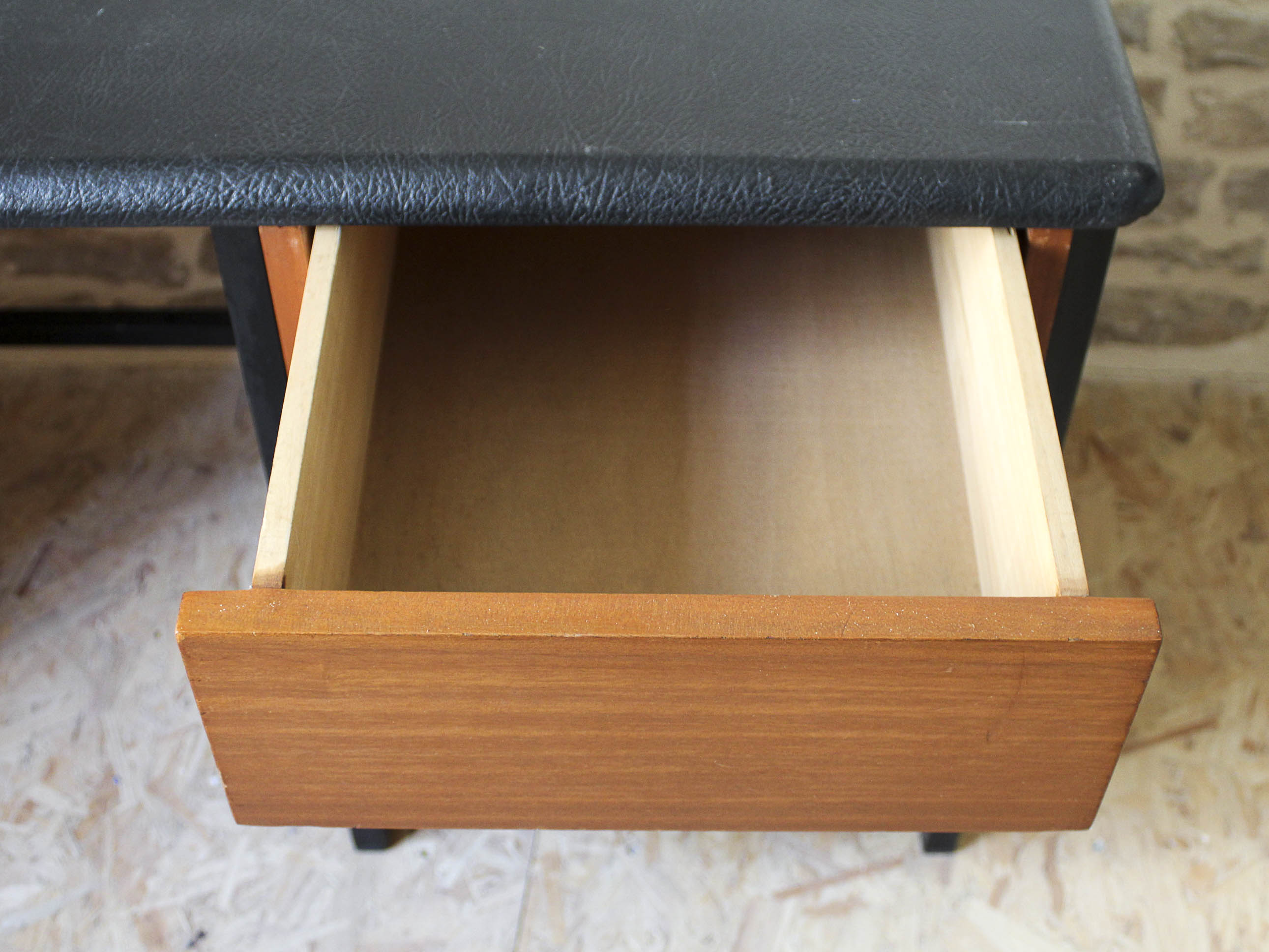 Desk 60s in metal wood and imitation leather
