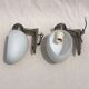 Pair of brushed steel appliques, half-egg opaline, 1970