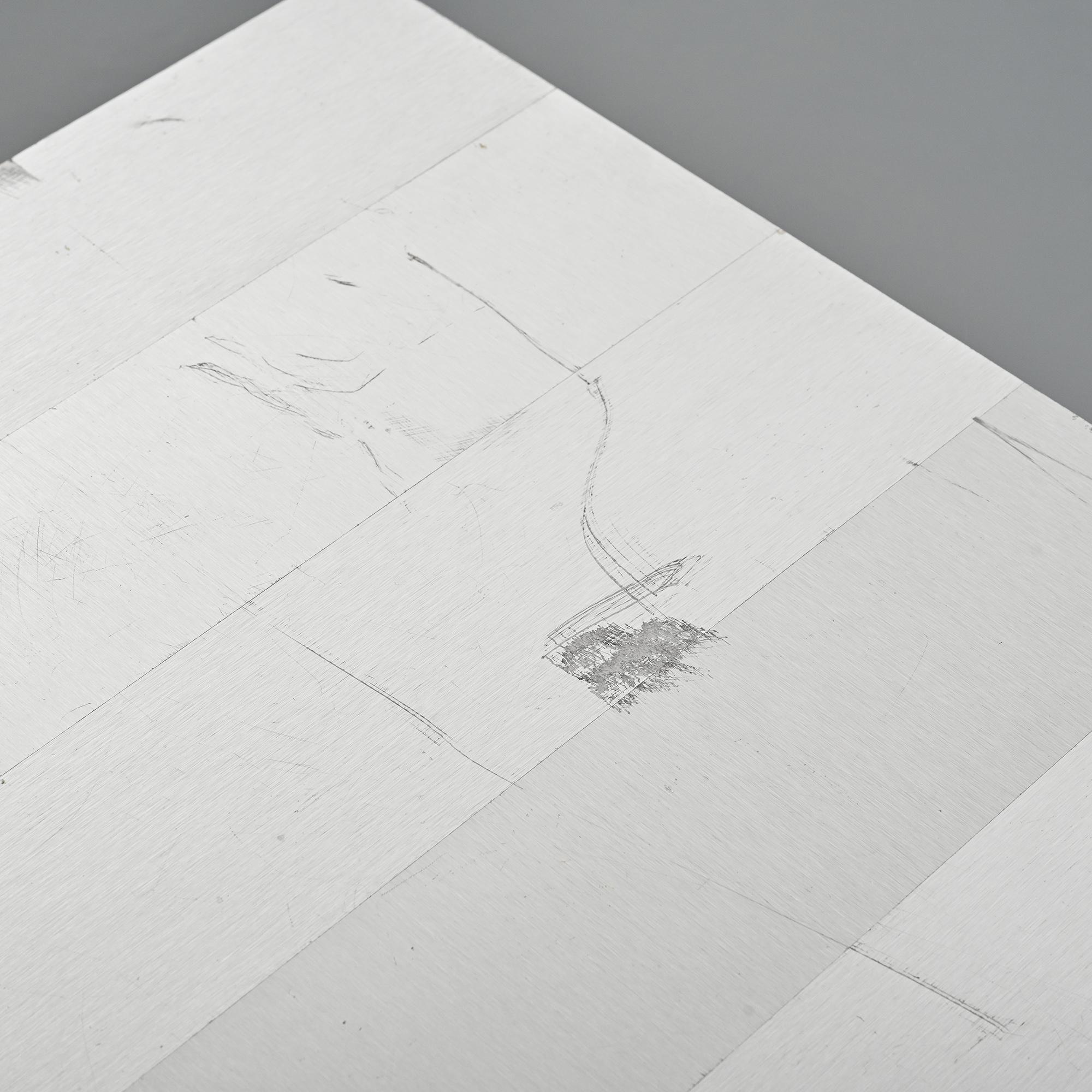 Pair of low buffets in brushed metal, French work, 1970s.