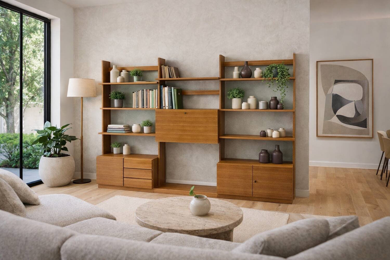 1960s Teak Composable Wall Shelf Library