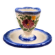 Vintage egg cup with saucer – Handmade – Blue floral decoration