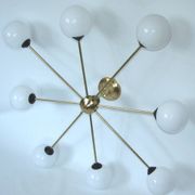 Stilnovo 1960s-style chandelier | Brass, metal and glass | 8x E14 | Vintage
