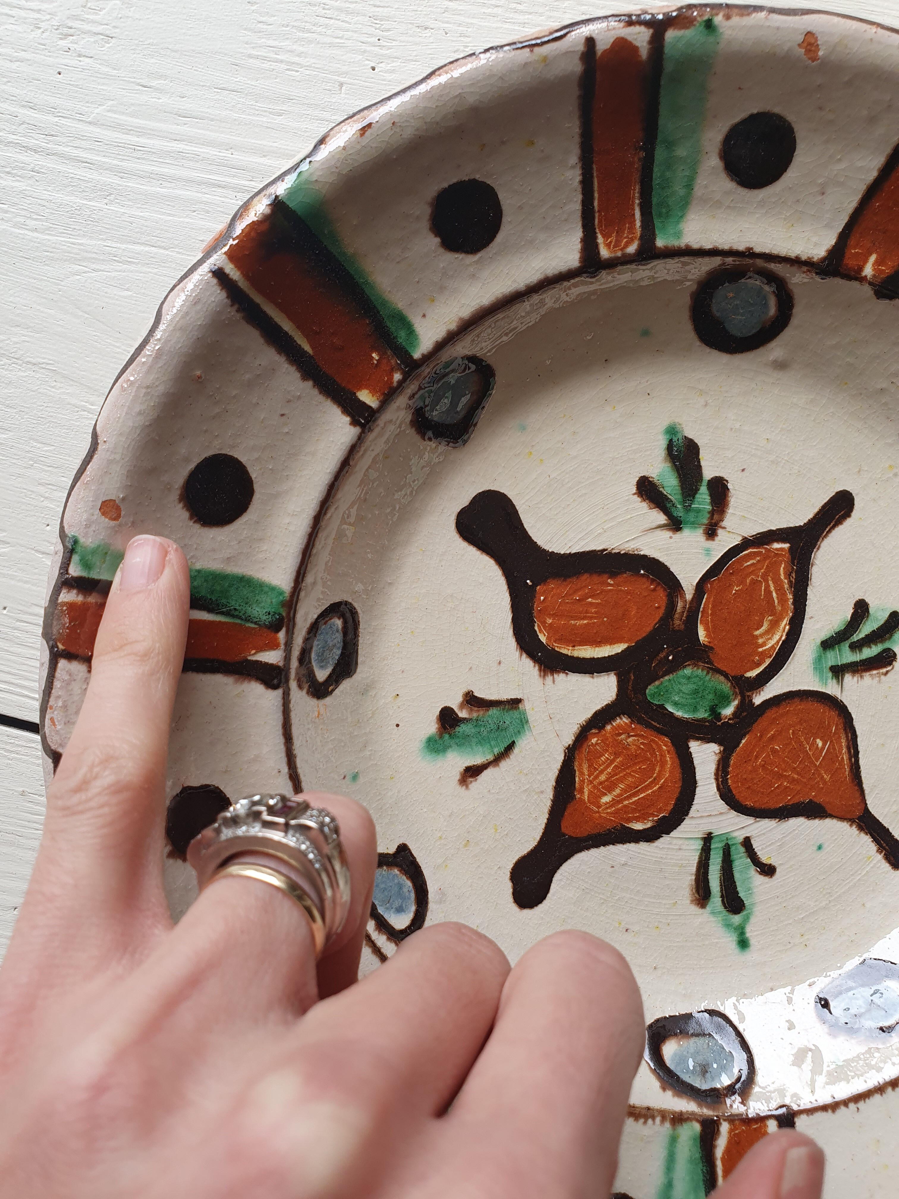 5 assiettes céramique artisanales Roumanie slave bohème oiseau table ou murales