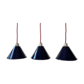 Lot 3 old blue conical enamel suspensions