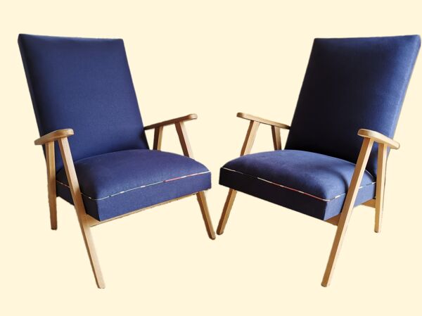 Paire de fauteuil vintages rénovés avec des matières naturelles