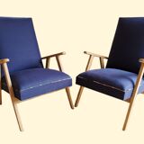 Pair of vintage armchairs renovated with natural materials