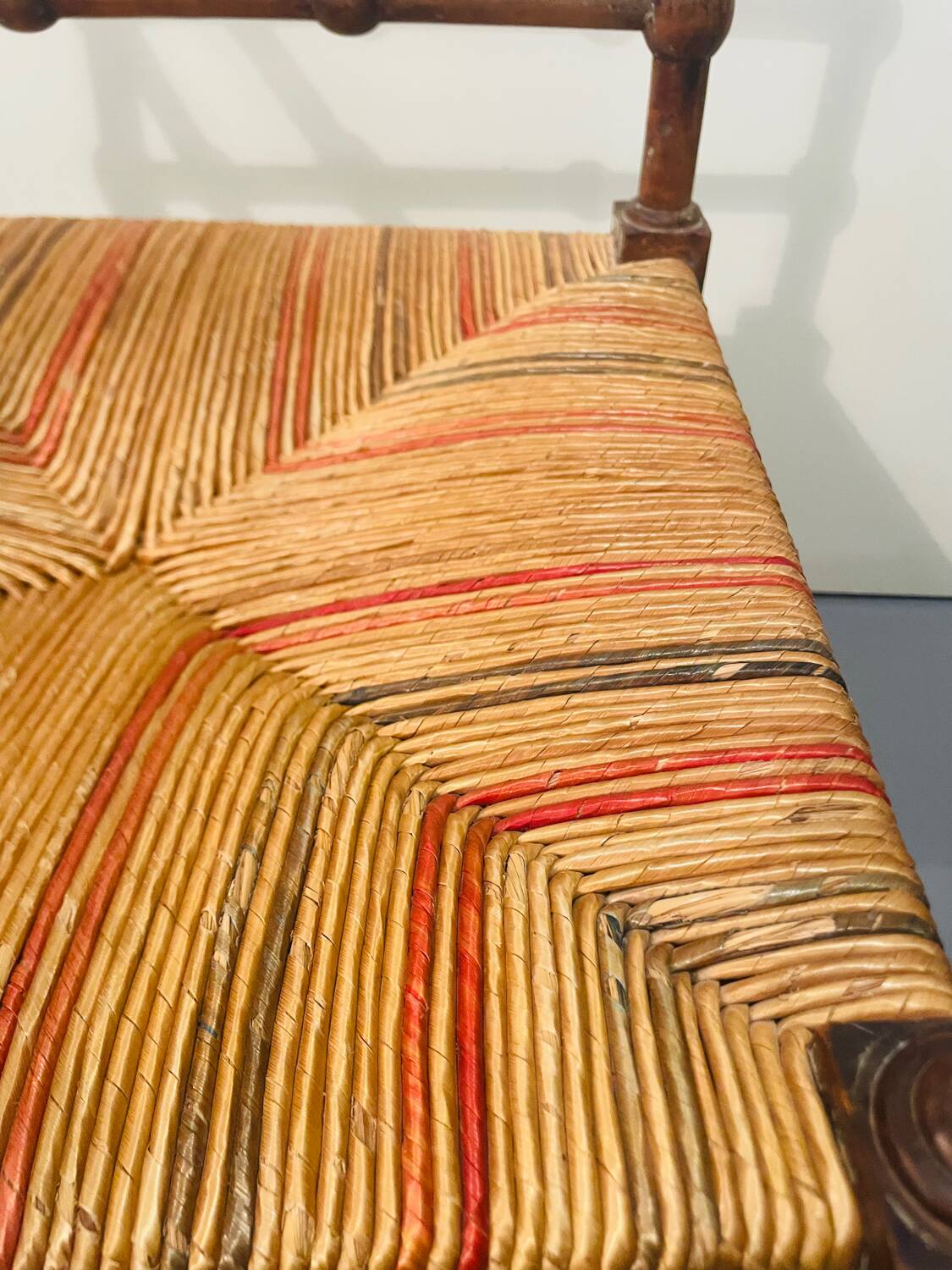 Vintage Art Deco wood and straw corner chair, 1930s