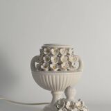 White Ceramic Table Lamp with Flower Motif, Italy 1960s