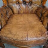 Antique Baroque Sheepskin Leather Chesterfield Armchair